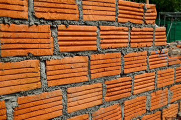 Red Brick wall on a construction site