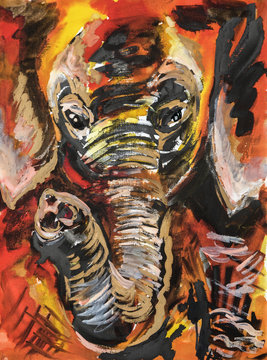 Elephant head, original watercolor