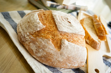Mixed rye-wheat whole grain homemade sourdough bread