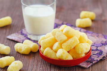 Sweet corn sticks with sugar powder and milk