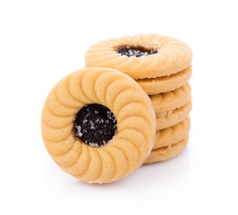 Sandwich biscuits with Blueberries on white background