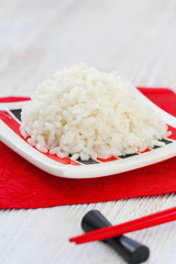Boiled rice on plate