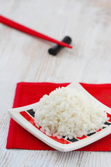 Boiled rice on plate