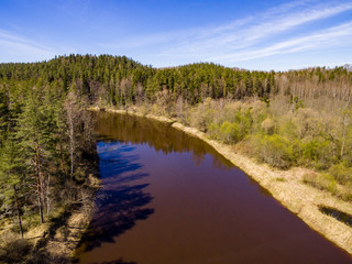 drone image. aerial view of river Gauja