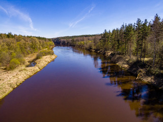 drone image. aerial view of river Gauja