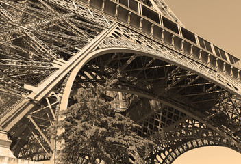 While French elections are making headlines, Eiffel Tower remains popular as ever with tourists, Paris France. Sepia filter - 149254646