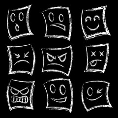 Icons of emotions. Stylized as chalk drawings. vector.