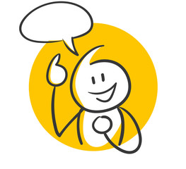 Gelbe Strichfigur kommuniziert über Sprechblase