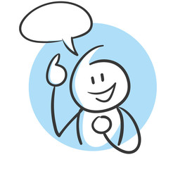 Blaue Strichfigur hat etwas zu sagen