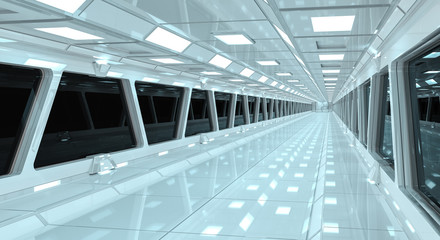 Spaceship white corridor 3D rendering