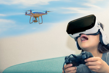 Fly a drone,Girls wearing VR goggles