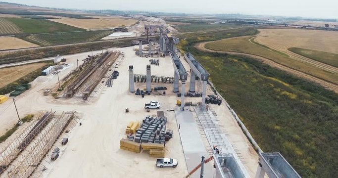 Aerial footage of a large highway construction site