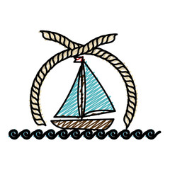 emblem with sailboat icon over white background. vector illustration