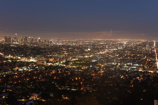 sunset at hollywood hill in los angeles, california, usa.
