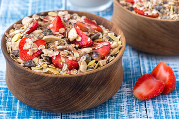 oat strawberry on blue wood
