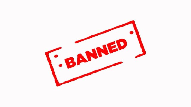 Banned signed with red ink stamp zoom in and zoom out on white background (4K)