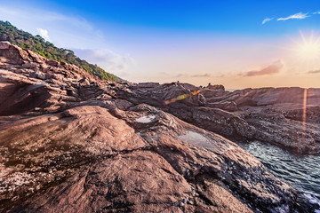 Naklejka premium Rock mountain canyon landscape in morning sunrise