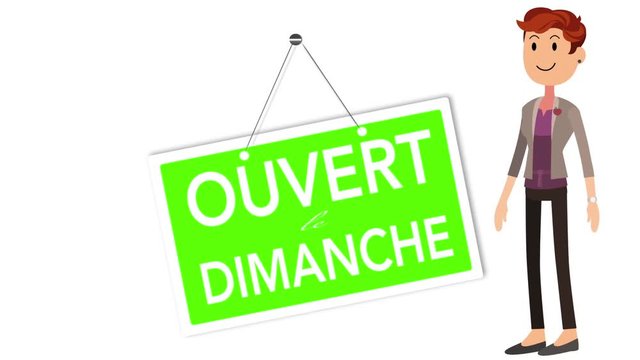 femme pancarte ouvert le dimanche