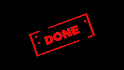 Red rubber ink stamp Done signed zoom in and zoom out with alpha channel transparency backgrounds (4K)