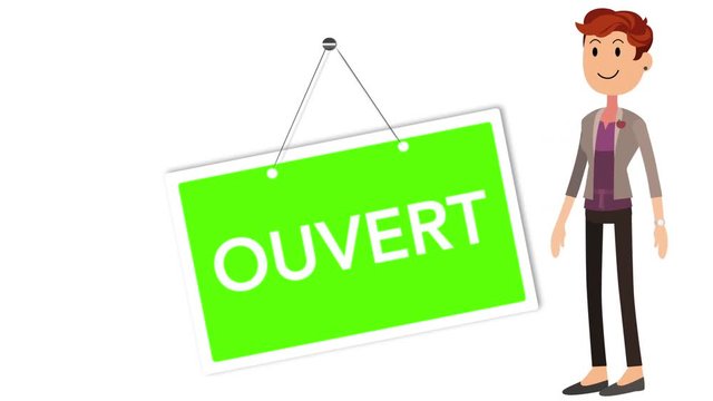 femme pancarte ouvert