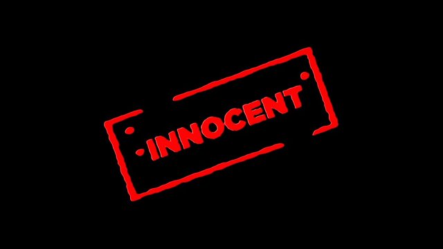 Red rubber ink stamp Innocent signed zoom in and zoom out with alpha channel transparency backgrounds (4K)