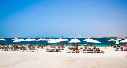 Dubai. In the summer of 2016. Water oasis of the Rixos Bab Al Bahr hotel on the Persian Gulf, Ras Al Khaimah.
