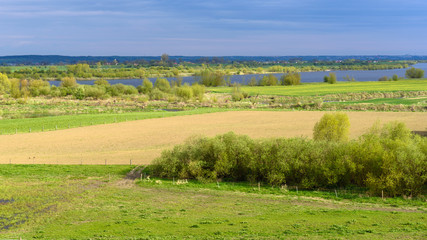 Fototapeta na wymiar A beautiful view of Vistula river from hill near Gniew Castle in spring time. Poland.