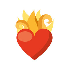 virgin mary heart with flames vector illustration design