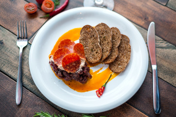 Delicious food, which is useful rustic wooden background