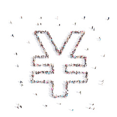 People walking in Yen .3D illustration.