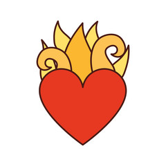 virgin mary heart with flames vector illustration design