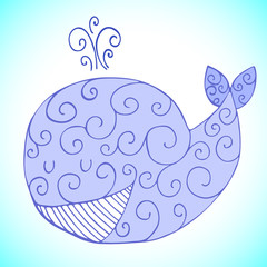 Illustration of cute cartoon smiling whale character