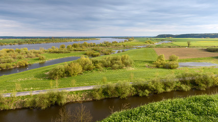 Fototapeta na wymiar A beautiful view of Vistula river from hill near Gniew Castle in spring time. Poland.