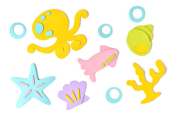 Sea life paper cut on white background - isolated