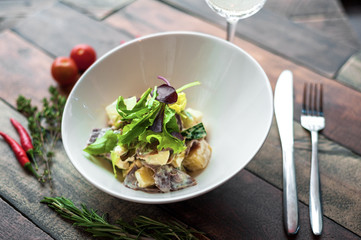 Delicious food, which is useful rustic wooden background