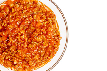 Spaghetti bolognese sauce in glass pot