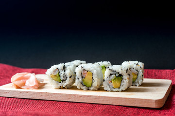 Japanese food Sushi Roll Maki of Salmon and avocado