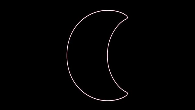 4K Neon pink moon shape flickering on dark background