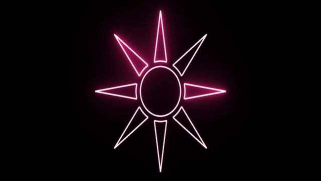 4K Neon pink sun shape flickering on dark background