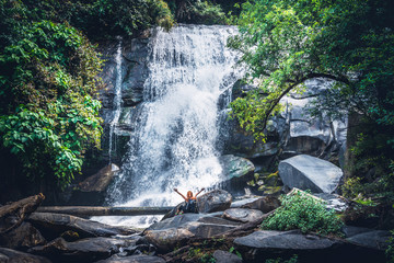 woman asia travelers travel nature Forests, mountains, waterfalls