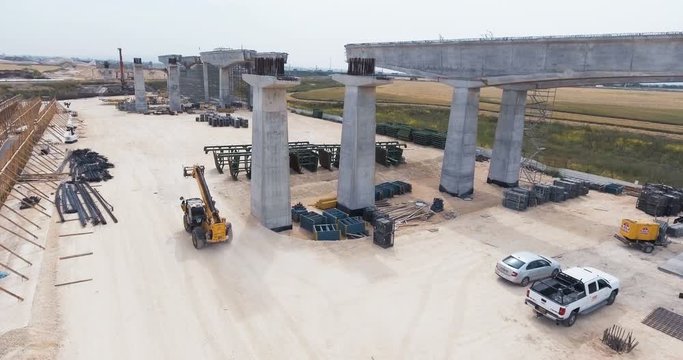 Aerial footage of a large scale highway construction project
