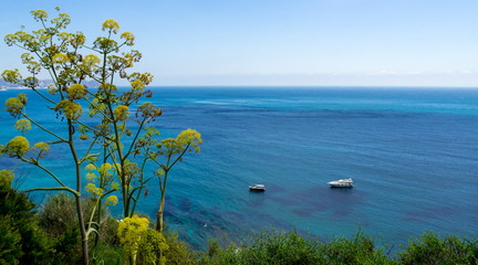 Panoramic landscape of Calpe. Ascension and hiking in the Rock of Ifach. Vacation and sunshine...