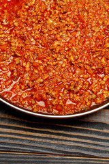 Spaghetti bolognese sauce on a pan