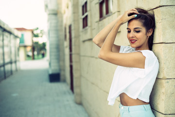 young pretty woman smiling isolated close up outdoor