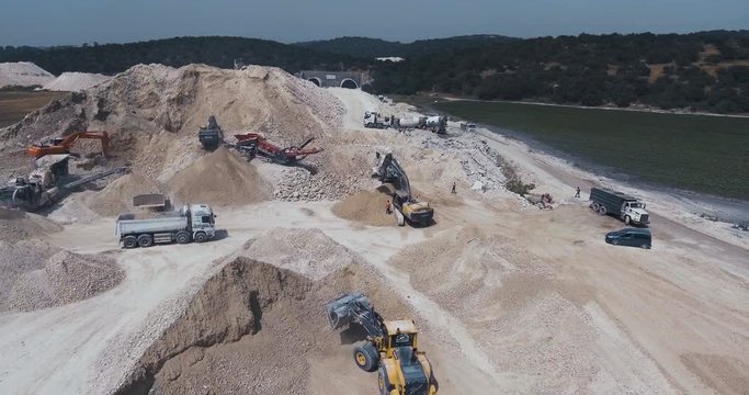 Aerial footage of a large scale highway construction project