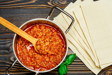 Spaghetti bolognese sauce and lasagna sheets