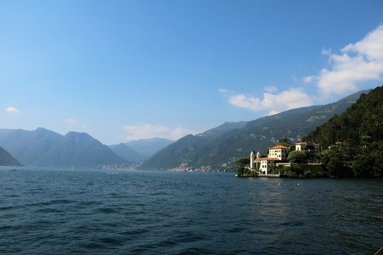 Lake Como with view to Villa del Balbianello in Lenno, Lombardy Italy