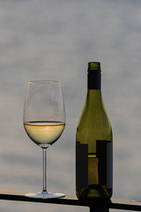 White wine outside hero shot with bottle