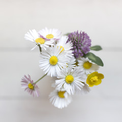 Obraz premium Bouquet of daisies on wooden table