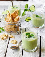 Cold cucumber soup with avocado and mint

